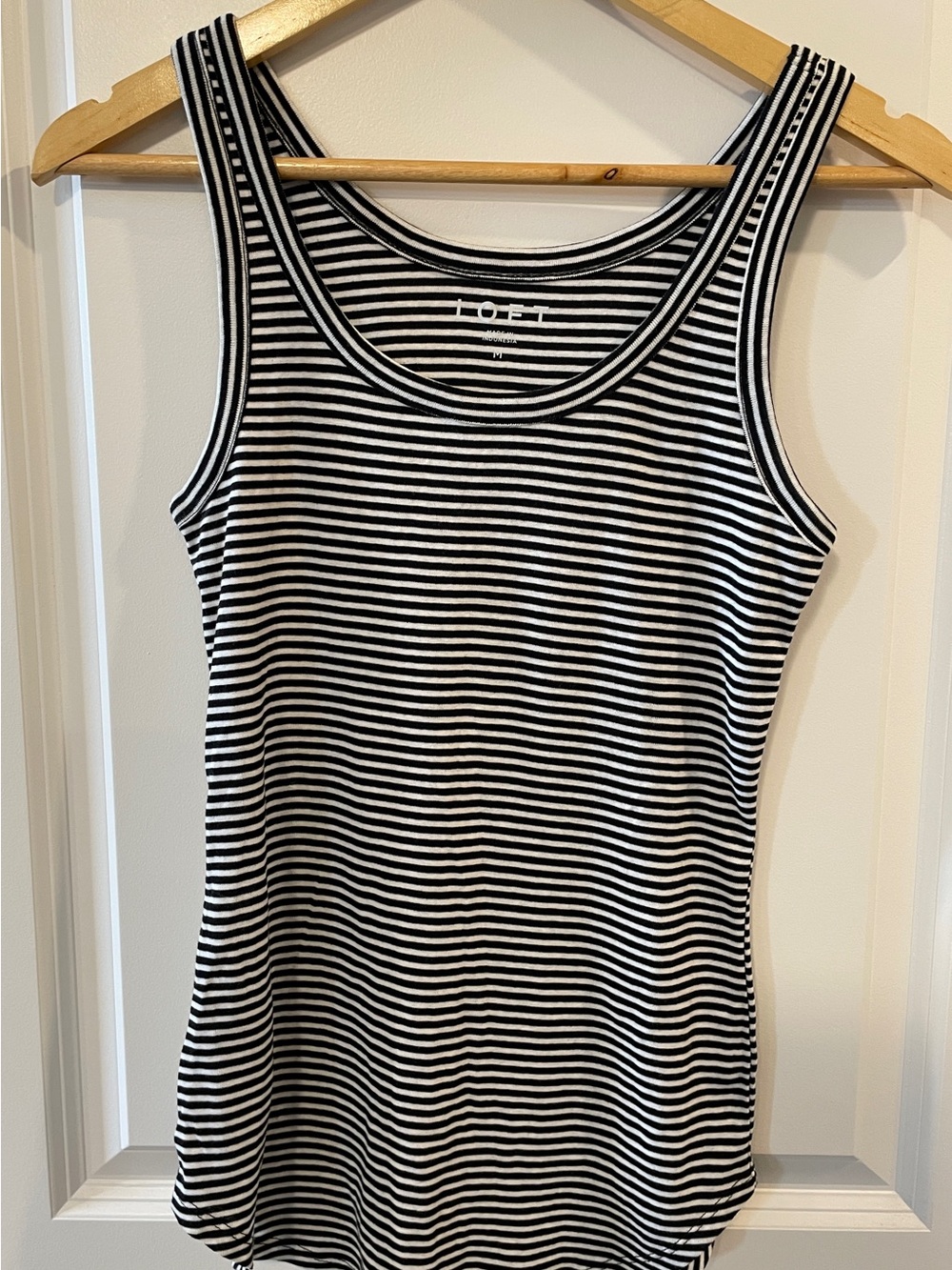 LOFT Black & White Striped Scoop Neck Tank Top